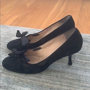 Barneys New York Black Suede Ribbon Bow Heels 38.5